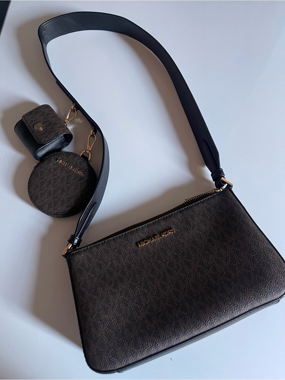 Michael Kors Dark Brown Logo Shoulder Bag with Coin Pouch Set